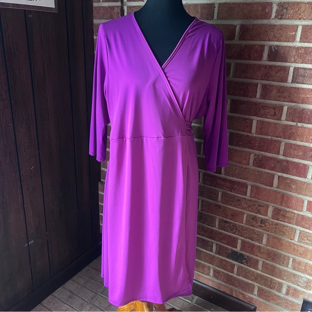Piphany Women Plus 2X Gracie Bright Purple Wrap Dress Midi Lightweight Spring